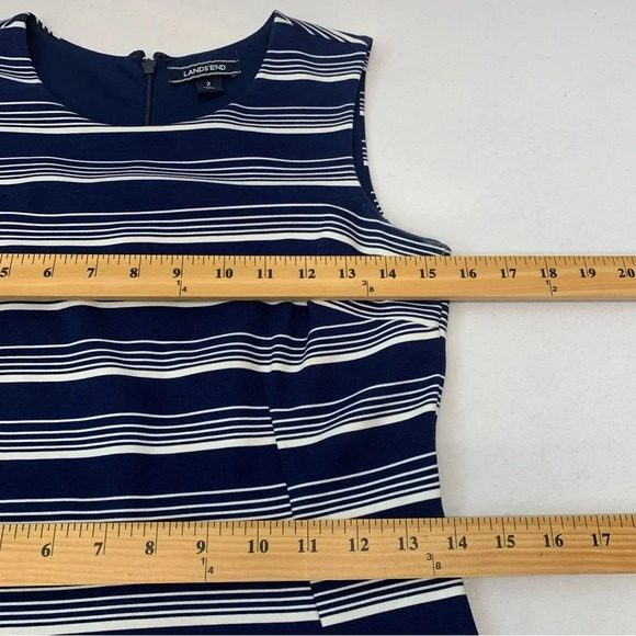 Lands End Dress Size 2 Blue White Stripe  Sleeveless Pockets Stretch Knee Length - Picture 11 of 11